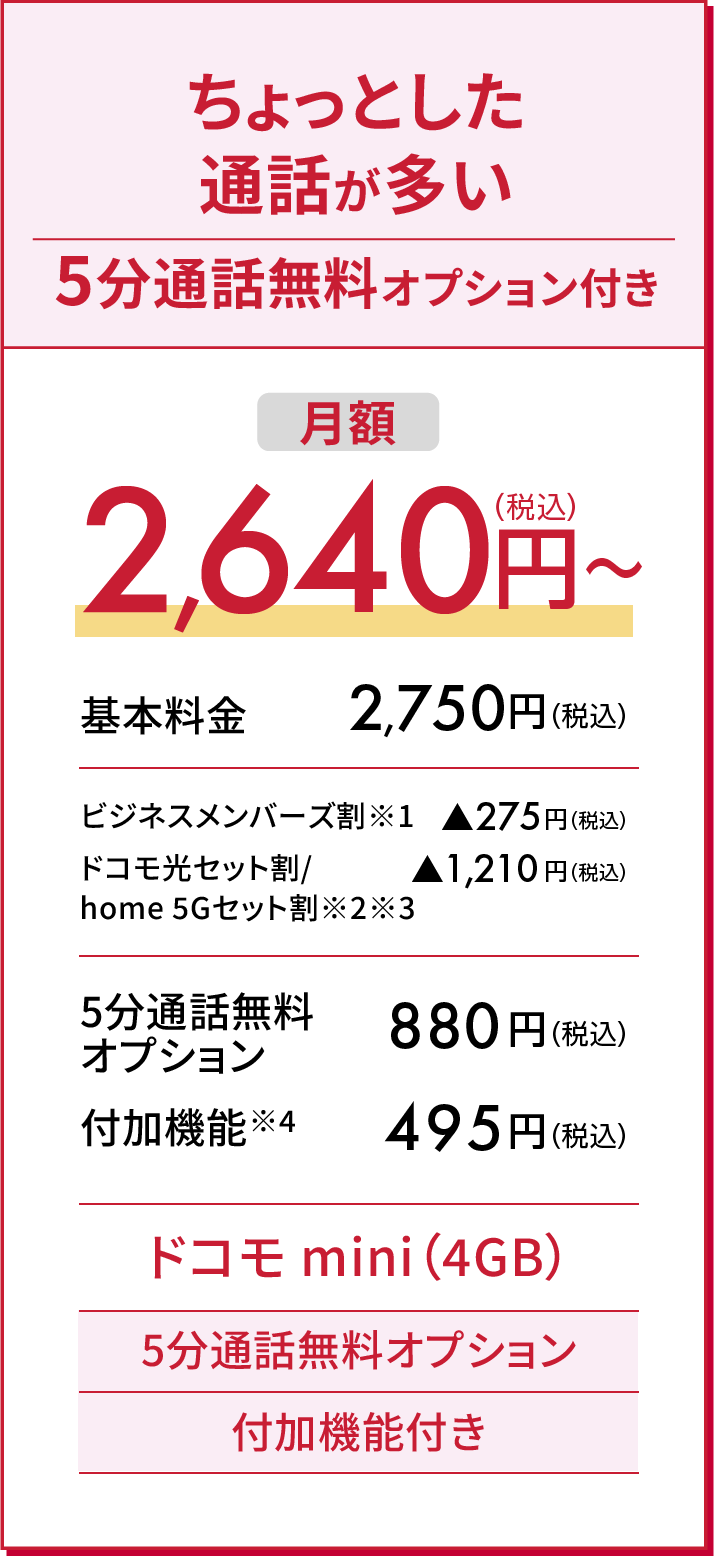 ちょっとした通話が多い5分通話無料オプション付き