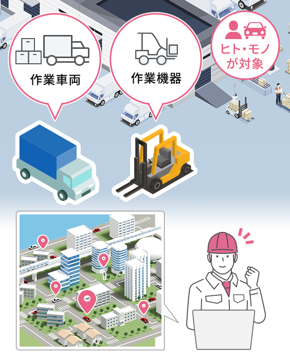 作業員または作業機器の位置情報を取得して現場状況を把握