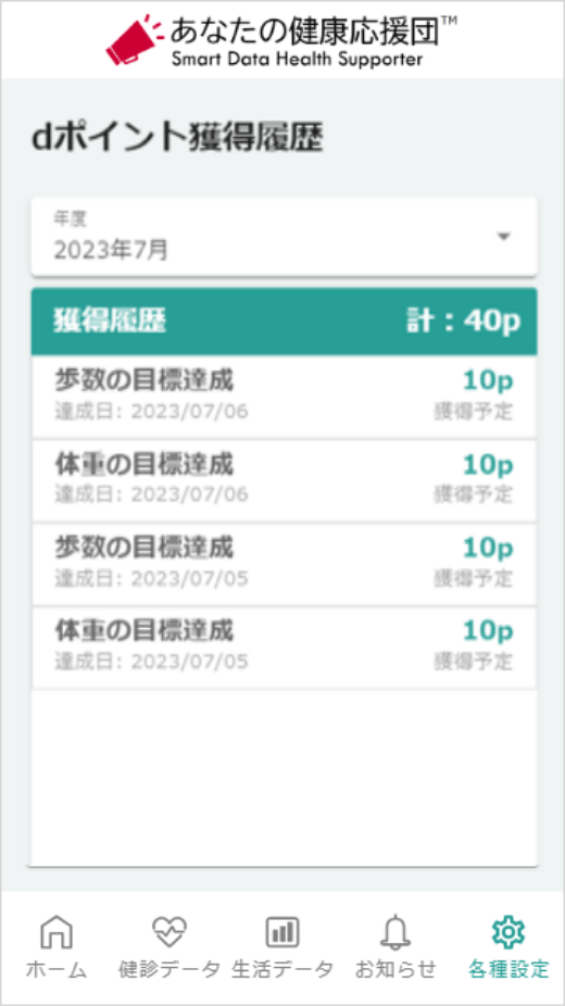 dポイント獲得履歴